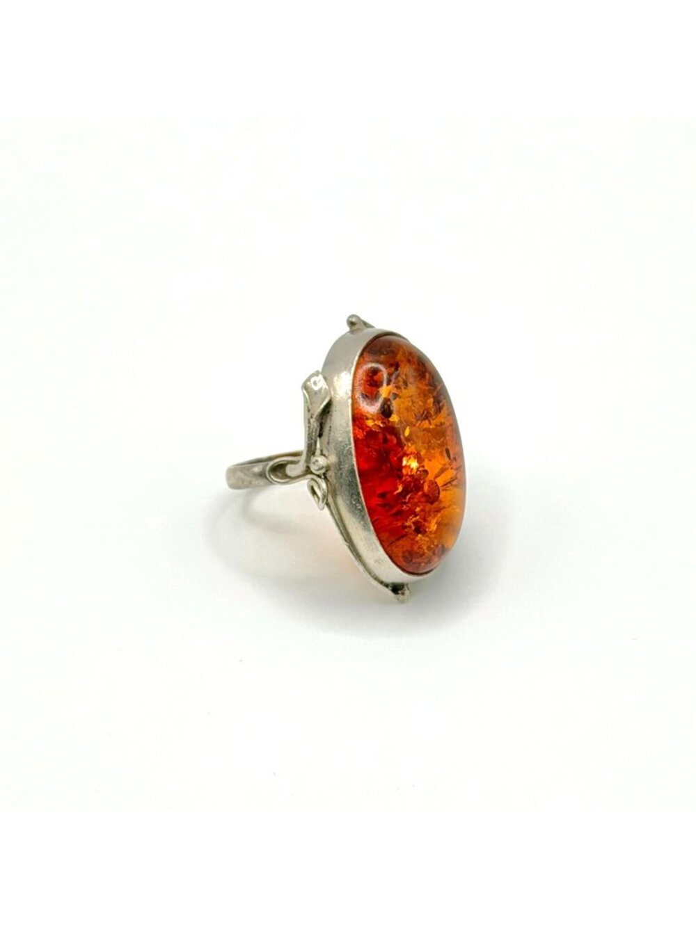 Artisan 925 Sterling Silver Oval Amber Long Ring Sz 8.5